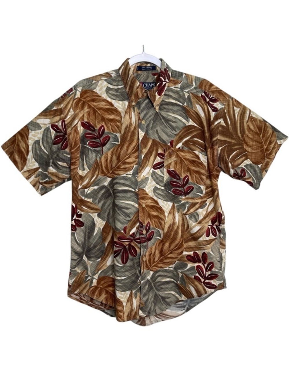 Chaps Ralph Lauren Earthy Tropical Leaf Print Shirt Hawaiian Cotton Preppy Men M